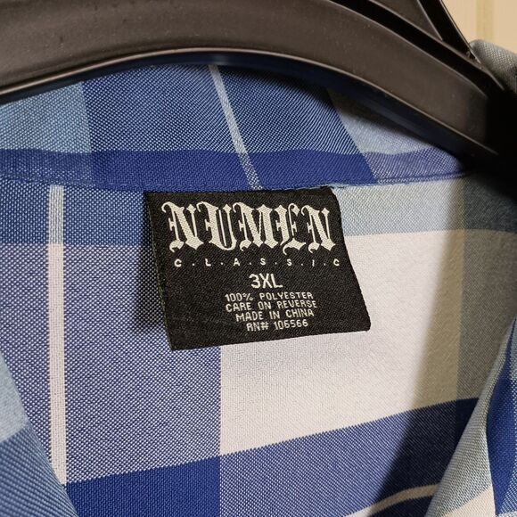Numen Mens Plaid Button Front Size 3X Blue Windowpane Plaid Short Sleeve - Picture 4 of 4